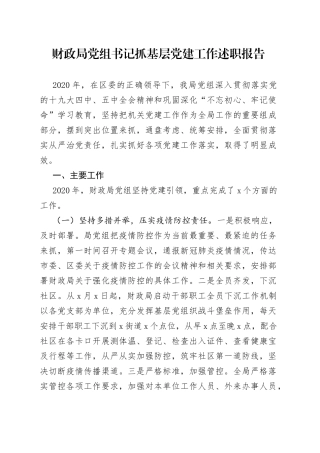 财政局党组书记抓基层党建工作述职报告