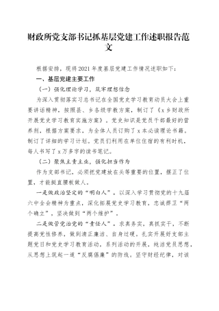 财政所党支部书记抓基层党建工作述职报告