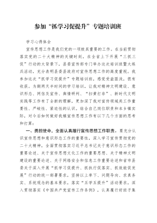 参加“抓学习促提升”专题培训班学习心得体会