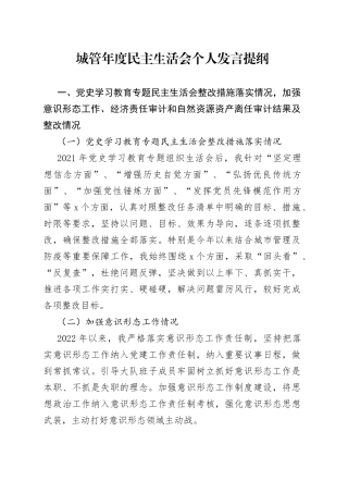 城管年度民主生活会个人发言提纲