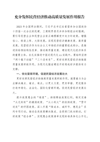 充分发挥民营经济推动高质量发展作用报告