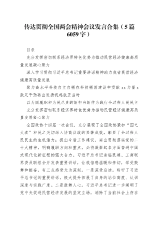 传达贯彻全国两会精神会议发言5篇