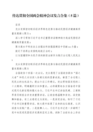 传达贯彻全国两会精神会议发言合集（5篇）