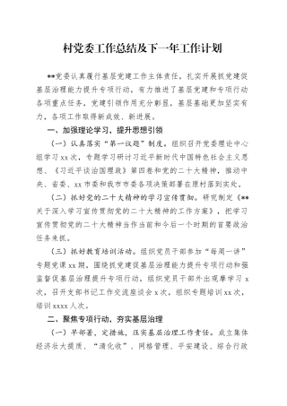 村党委工作总结及下一年工作计划