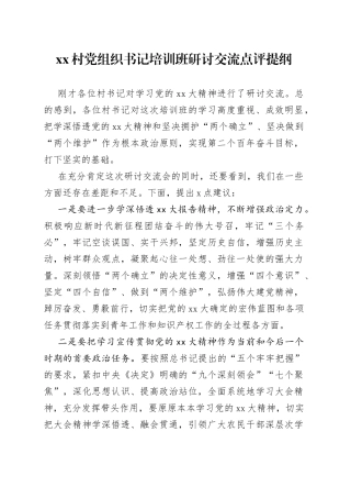 村党组织书记培训班研讨交流点评提纲