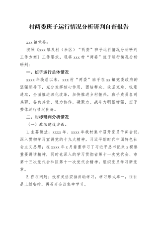 村两委班子运行情况分析研判自查报告
