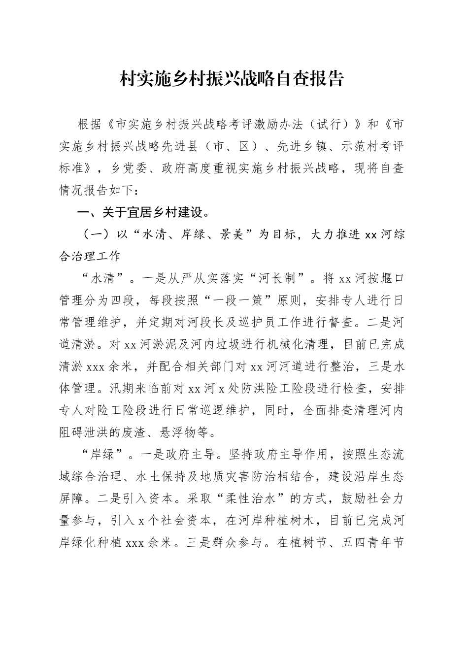 村实施乡村振兴战略自查报告_第1页