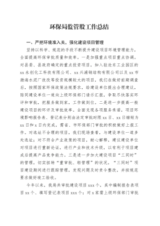 环保局监管股工作总结