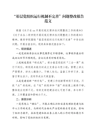 基层党组织运行机制不完善问题整改报告党建工作汇报总结
