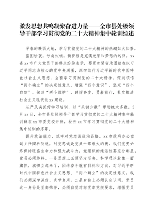 激发思想共鸣 凝聚奋进力量——全市县处级领导干部学习贯彻党的二十大精神集中轮训综述（20230405）
