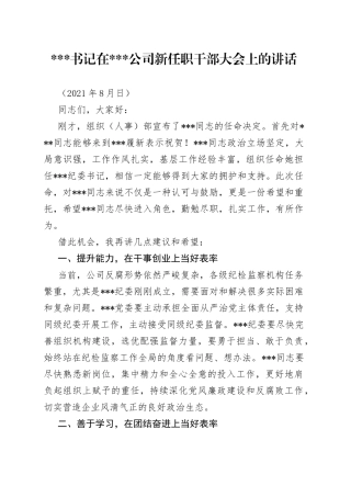 纪委书记在新任职干部大会上的讲话