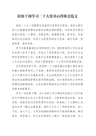 检察干部学习二十大党章心得体会范文（研讨发言）
