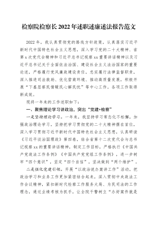 检察院检察长2022年述职述廉述法报告