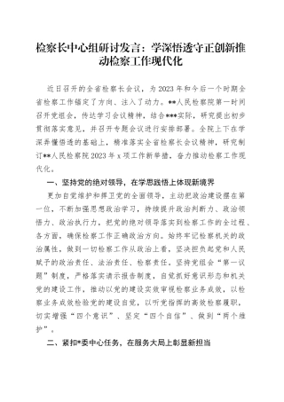 检察长中心组研讨发言：学深悟透守正创新推动检察工作现代化