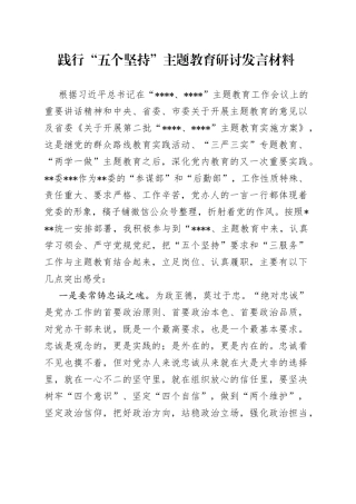 践行“五个坚持”主题教育研讨发言材料