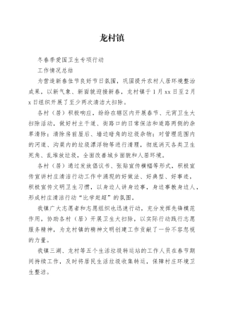 龙村镇冬春季爱国卫生专项行动工作情况总结