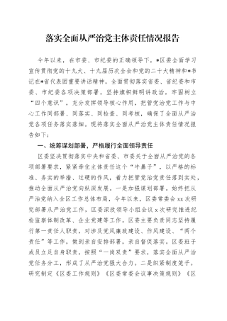 落实全面从严治党主体责任情况报告