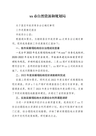 落实市政府常务会议精神工作进展情况报告