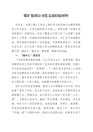 煤矿集团公司党支部经验材料