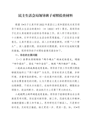民主生活会局领导班子对照检查材料