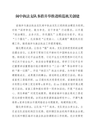 闽中执法支队多措并举推进模范机关创建