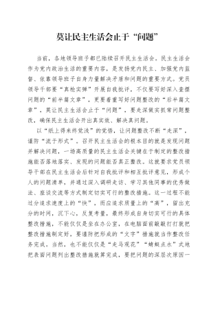 莫让民主生活会止于“问题”