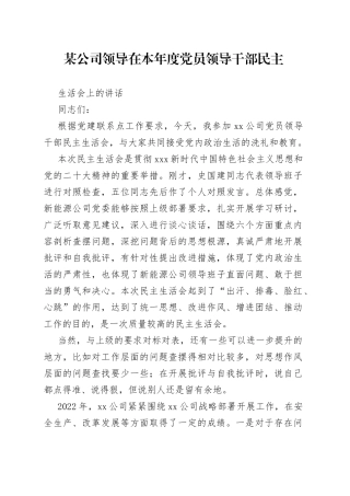 某公司领导在本年度党员领导干部民主生活会上的讲话