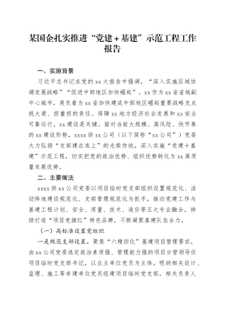 某国企扎实推进“党建＋基建”示范工程工作报告