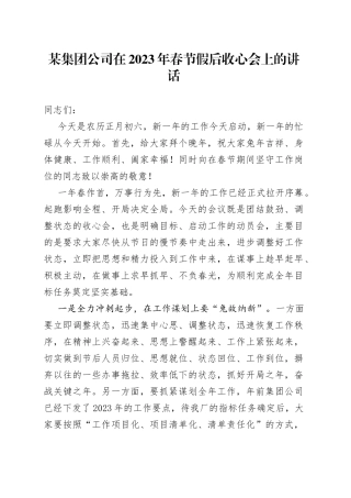 某集团公司在2023年春节假后收心会上的讲话
