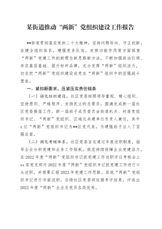 某街道推动“两新”党组织建设工作报告
