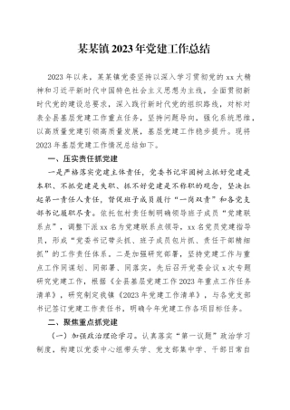 某某镇2023年党建工作总结