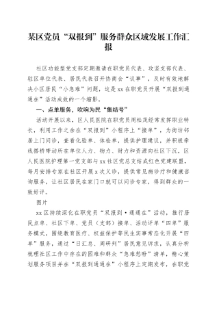 某区党员“双报到”服务群众区域发展工作汇报