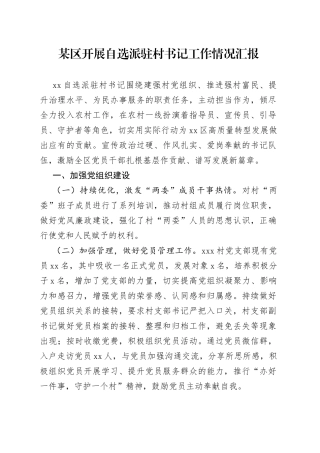 某区开展自选派驻村书记工作情况汇报