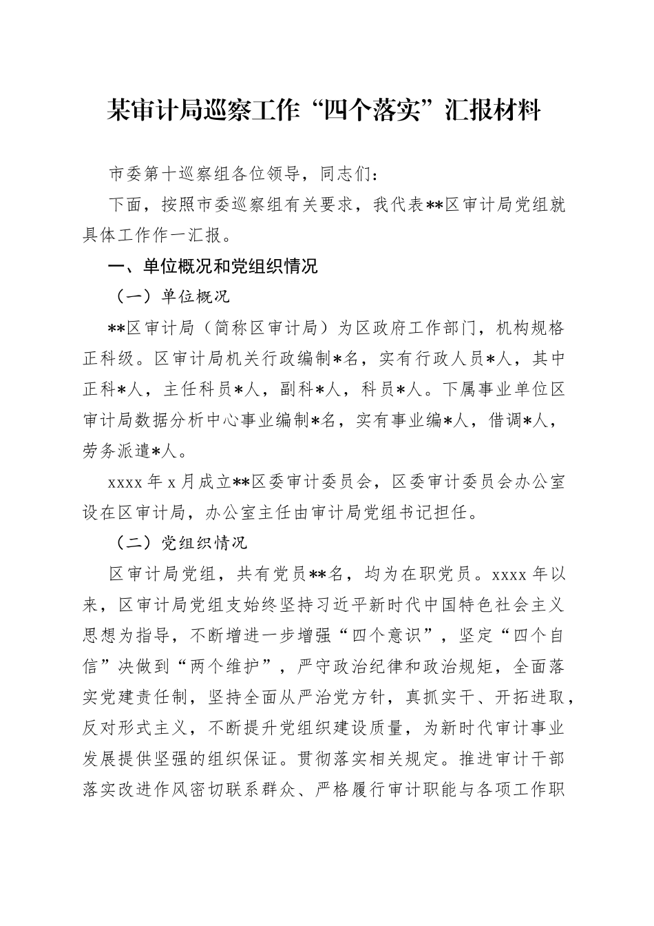 某审计局巡察工作“四个落实”汇报材料_第1页