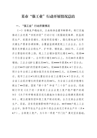 某市“强工业”行动开展情况总结