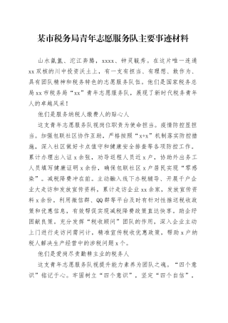 某市税务局青年志愿服务队主要事迹材料