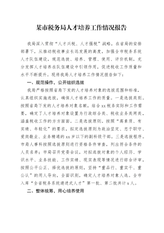 某市税务局人才培养工作情况报告