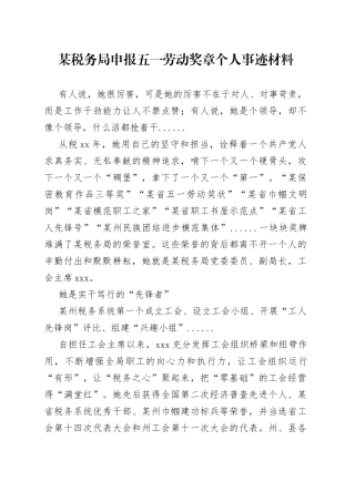 某税务局申报五一劳动奖章个人事迹材料