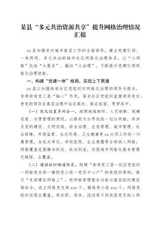 某县“多元共治资源共享”提升网格治理情况汇报