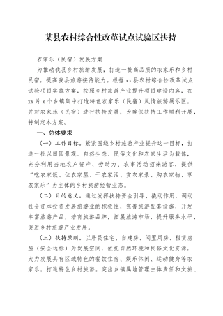 某县农村综合性改革试点试验区扶持农家乐（民宿）发展方案