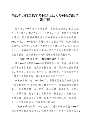 某县全力打造数字乡村建设助力乡村振兴的情况汇报