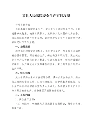 某县人民医院安全生产百日攻坚行动实施方案