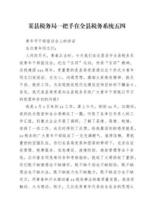 某县税务局一把手在全县税务系统五四青年节干部座谈会上的讲话
