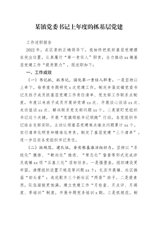 某镇党委书记上年度的抓基层党建工作述职报告