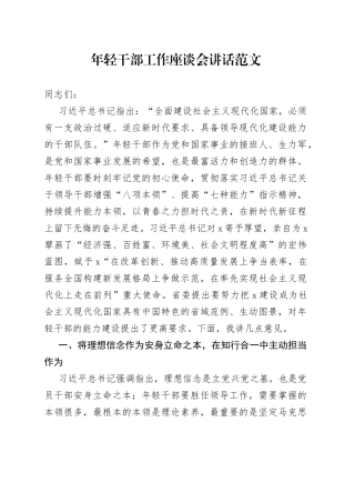 年轻干部工作座谈会讲话青年