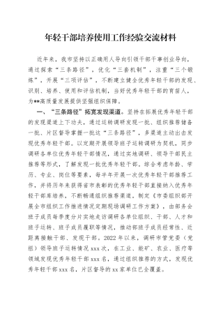 年轻干部培养使用工作经验交流材料