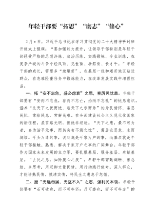 年轻干部要“拓思”“磨志”“修心”