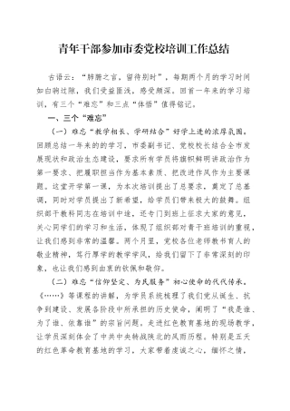 青年干部参加市委党校培训工作总结