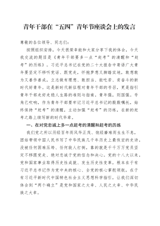 青年干部在“五四”青年节座谈会上的发言