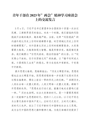青年干部在2023年”两会”精神学习座谈会上的交流发言